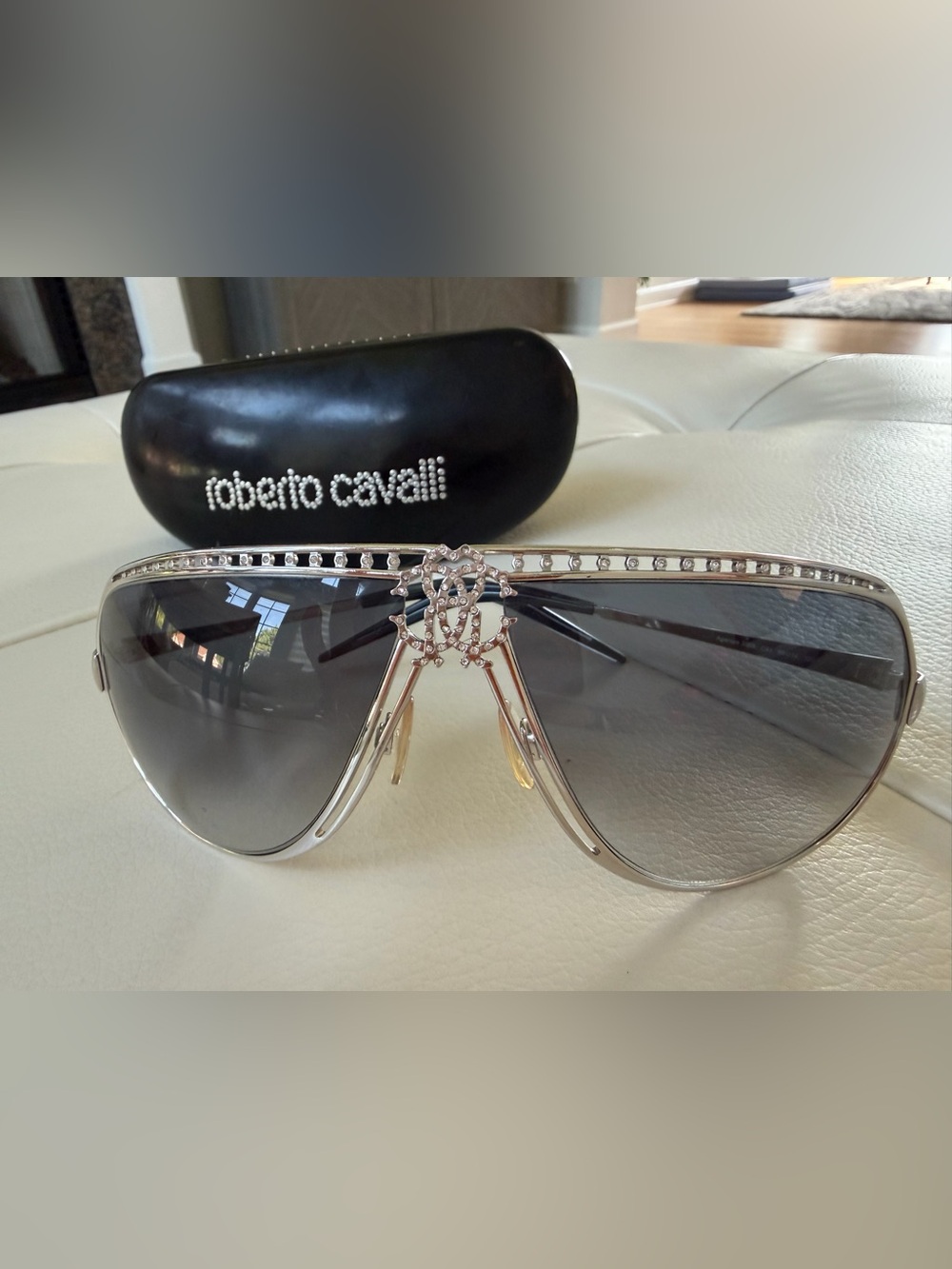 Roberto Cavalli Women's Silver Aviator Sunglasses with Gray Gradient Lenses